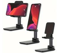 Goodiesltd Sturdy Foldable Phone Stand for Desk - Adjustable Height & Angle Mobile Holder Dock for iPhone 16 15 14 13 12 11 Pro Max XR X 8 6s SE, Samsung Galaxy S23 & All 4”-8” Smartphones - Black