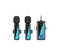 Goodir Wireless Lavalier Microphone System, Dual Clip-on Mics with Receiver, Black and Blue, Lightning Connector, for iPhone/Android/PC
