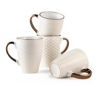 Gooditour Ceramic Coffee Mug Set - 16 Oz Large Coffee Mugs - Embossed Stoneware Cups with Handle for Latte Tea Cappuccino Cocoa - Microwave Dishwasher Safe - Set of 4 - White