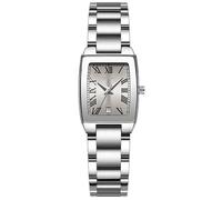 GOODLIYA Elegant Retro Womens Watch Square Dial Roman Numerals Stainless Steel Band 30M Waterproof Quartz Watch, gray, Retro
