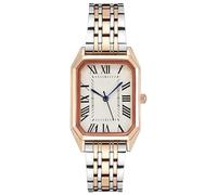 GOODLIYA Women Vintage Watches Rectangular Case White Roman Dial Watch Two Tone Stainless Steel Band Fashion Wristwatch , Two Tone gold and silver, Fashion