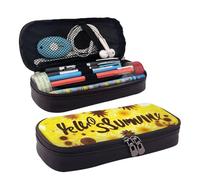 Goodlooking Hello Nice Sunshines Print Leather Flap Cosmetic Case, Cosmetic Bag, Zipper Storage Bag, Leather Flap Stationery Bag, Black, One Size