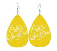 Goodlooking Hello Sunshine Ladies Leather Earrings Teardrop Drop Print Earrings Fashion Lightweight Daily Wear Party Date