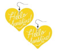 Goodlooking Hello Sunshine Prints Leather Heart earrings Pendant Stylish and beautiful Lightweight Dangle for Women Girls