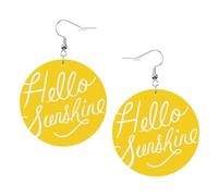 Goodlooking Hello Sunshine Prints Leather round earrings Pendant Stylish and beautiful Lightweight Dangle for Women Girls