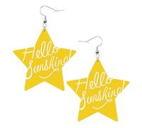 Goodlooking Hello Sunshine Prints Leather star earrings Pendant Stylish and beautiful Lightweight Dangle for Women Girls