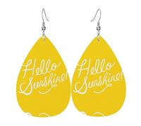 Goodlooking Hello Sunshine Prints Leather Teardrop earrings Pendant Stylish and light Lightweight Dangle for Women Girls, One Size, Leather, No Gemstone