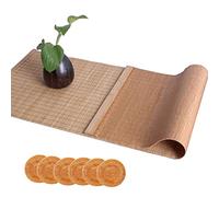 GOODLUKY Washable Bamboo Table Runner, 1 X Long Natural Bamboo Table Runner + 6 X Rattan Coasters, Non-Slip Heat-Resistant Table Decor,Width: 30Cm, 40Cm, 50Cm, 60Cm,50x100cm/19.6"x39.3"