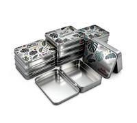 Goodma 12 Pack Empty Rectangular Silver Metal Tins Storage Organizer Gift Boxes with Hello Summer Themed Image Pattern on the Lid, 11.5 x 8.5 x 2.2 cm