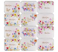 Goodma 12 Pack Empty Rectangular Silver Metal Tins Storage Organizer Gift Boxes with Thank You & Flowers Image Pattern on the Lid, 11.5 x 8.5 x 2.2 cm