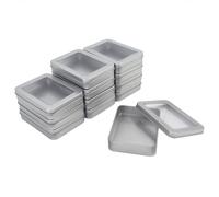 Goodma 12 Pieces Rectangular Empty Metal Tins Home Storage Containers Organizer Mini Box with Clear Window Lid, 115 x 85 x 22 mm (Silver)