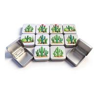 Goodma 12 Pieces Square Metal Empty Tins Home Storage Containers Organizer Mini Box with Cactus Image Pattern on Hinged Lid, 7 x 7 x 2 cm (Multi)