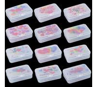 Goodma 12 Pieces Thank You Image Pattern Rectangular Plastic Boxes Empty Storage Organizer Containers with Hinged Lids for Small Items and Other Craft Projects, 8.5 x 5.5 x 2.5 cm (Transparent)