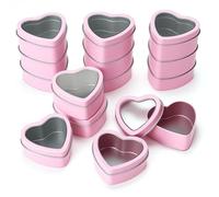 Goodma 14-Pack 60ml Empty Heart Shaped Metal Tins with Clear Window for Candle Making, Candies, Gifts & Treasures (Pink)