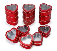 Goodma 14-Pack 60ml Empty Heart Shaped Metal Tins with Clear Window, Red