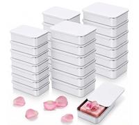Goodma 24-Pack Rectangular Metal Slide Top Tin Containers for Candies Jewelry Crafts Pills Lip Balm Storage Survival Kit, Mixed Sizes (White)