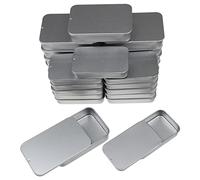 Goodma 24-Pack Slide Top Rectangular Metal Tin Containers for Candies Jewelry Crafts Pills Lip Balm Storage Survival Kit, Mixed Sizes (Silver)