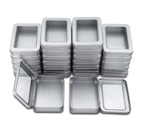 Goodma 24 Pieces Rectangle Metal Tins Containers with Hinged Window Lids Mini Storage Organizer Set for Home Kitchen, Office and School Supplies, 11.5 x 8.5 x 2.2 cm (Silver)