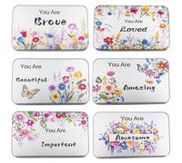 Goodma 6 Pack Rectangular Metal Tins Storage Organizer Gift Boxes with Inspirational Quotes & Flowers Image Pattern on the Lid, 15 x 9 x 3 cm (Silver)