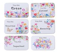 Goodma 6 Pack Rectangular Metal Tins Storage Organizer Gift Boxes with Inspirational Quotes & Flowers Image Pattern on the Lid, 15 x 9 x 3 cm (White)
