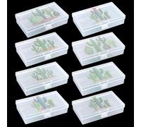 Goodma 8 Pieces Cactus Image Pattern Rectangular Clear Plastic Boxes Empty Storage Organizer Containers with Hinged Lids for Small Items and Other Craft Projects (13.5 x 8 x 3 cm)