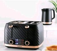 Goodmans Wave Black & Rose Gold 4 Slice Toaster Illuminating Variable Crumb Tray [EEK: Compliant]