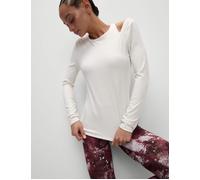 Goodmove Women's Rib Cold Shoulder Fitted Yoga Top - Ivory - 8 - White