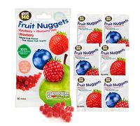 Goodness Me Fruit Nuggets Sachets 6 x 17g - Healthy Snacks for Kids - Vegetarian Friendly & Gluten Free Pear Based Fruit Snacks - Raspberry + Blueberry Duo and Strawberry, 6-Pack