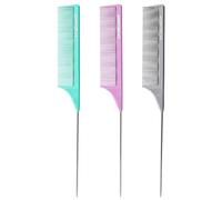 Goodofferplace Rat Tail Combs Teasing Comb Set with Fine Tooth Long Steel Pin Rat Tail Hair Combs for Women Styling Parting Carbon Fiber Heat Resistant Anti Static(Blue Purple Grey)