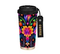 GOODOLD Colorful Mexican Floral 17oz Insulated Coffee Mug with Dual-Function Lid, Ceramic Lined Travel Tumbler for Pure Taste, Stainless Steel Water Bottle with Straw, Fits Cup Holders