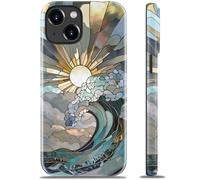Goodon for iPhone 13 Mini Case - Wireless Charging - Dual-Layer Hard Shell & Silicone Cover - Protective Phone Case with Cute Wildflower Designs for Women - Mystic Sunwave Design