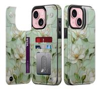 Goodon for iPhone 13 Mini Wallet Case with Card Holder,RFID-Blocking,Aesthetic Vintage Floral Girly Shell,Trendy Unique Cool Retro Protective Phone Cover for Women Girls - Magnolia Flowers