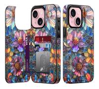 Goodon for iPhone 13 Mini Wallet Case with Card Holder,RFID-Blocking,Aesthetic Vintage Floral Girly Shell,Trendy Unique Cool Retro Protective Phone Cover for Women Girls - Vibrant Defined Blossoms