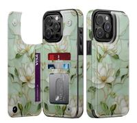 Goodon for iPhone 13 Pro Wallet Case with Card Holder,RFID-Blocking,Aesthetic Vintage Floral Girly Shell,Trendy Unique Cool Retro Protective Phone Cover for Women Girls - Magnolia Flowers