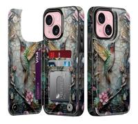Goodon for iPhone 13 Wallet Case with Card Holder,RFID-Blocking,Aesthetic Vintage Floral Girly Shell,Trendy Unique Cool Retro Protective Phone Cover for Women Girls - Hummingbird Floral