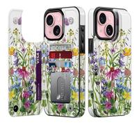 Goodon for iPhone 14 Plus Wallet Case with Card Holder,RFID-Blocking,Aesthetic Vintage Floral Girly Shell,Trendy Unique Cool Retro Protective Phone Cover for Women Girls - Blooming Wildflowers