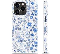 Goodon for iPhone 14 Pro Max Case - Wireless Charging - Dual-Layer Hard Shell & Silicone Cover - Protective Phone Case with Cute Wildflower Designs for Women - Azure Botanical Pattern