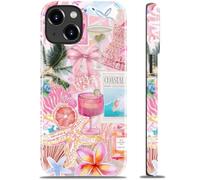 Goodon for iPhone 15 Case - Wireless Charging - Dual-Layer Hard Shell & Silicone Cover - Protective Phone Case with Cute Wildflower Designs for Women - Tropical Pink Paradise