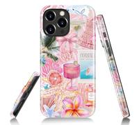 Goodon for iPhone 15 Pro Case - Wireless Charging - Dual-Layer Hard Shell & Silicone Cover - Protective Phone Case with Cute Wildflower Designs for Women - Tropical Pink Paradise