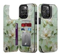 Goodon for iPhone 15 Pro Max Wallet Case with Card Holder,RFID-Blocking,Aesthetic Vintage Floral Girly Shell,Trendy Unique Cool Retro Protective Phone Cover for Women Girls - Magnolia Flowers