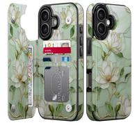 Goodon for iPhone 16 Plus Wallet Case with Card Holder,RFID-Blocking,Aesthetic Vintage Floral Girly Shell,Trendy Unique Cool Retro Protective Phone Cover for Women Girls - Magnolia Flowers