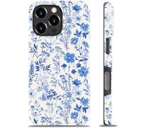 Goodon for iPhone 16 Pro Case - Wireless Charging - Dual-Layer Hard Shell & Silicone Cover - Protective Phone Case with Cute Wildflower Designs for Women - Azure Botanical Pattern