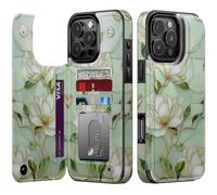 Goodon for iPhone 16 Pro Max Wallet Case with Card Holder,RFID-Blocking,Aesthetic Vintage Floral Girly Shell,Trendy Unique Cool Retro Protective Phone Cover for Women Girls - Magnolia Flowers