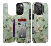 Goodon for iPhone 16 Pro Wallet Case with Card Holder,RFID-Blocking,Aesthetic Vintage Floral Girly Shell,Trendy Unique Cool Retro Protective Phone Cover for Women Girls - Magnolia Flowers
