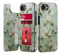 Goodon for iPhone 16e Wallet Case with Card Holder,RFID-Blocking,Aesthetic Vintage Floral Girly Shell,Trendy Unique Cool Retro Protective Phone Cover for Women Girls - Magnolia Flowers