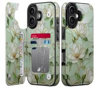 Goodon for iPhone 17 Wallet Case with Card Holder,RFID-Blocking,Aesthetic Vintage Floral Girly Shell,Trendy Unique Cool Retro Protective Phone Cover for Women Girls - Magnolia Flowers