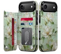 Goodon for iPhone Air Wallet Case with Card Holder,RFID-Blocking, Military-Grade Drop Protection & Vintage Floral Design,with Leather Kickstand for iPhone 17 Air - Magnolia Flowers
