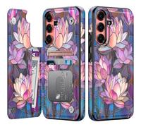 Goodon for Samsung Galaxy S25 Plus Wallet Case for Women, Premium Floral PU Leather Phone Cover with Card Holder Slots, RFID Blocking & Kickstand, Cute Drop Proof Case - Vibrant Lotus Flower