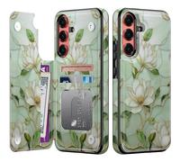 Goodon for Samsung Galaxy S25 Plus Wallet Case with Card Holder,RFID-Blocking,Aesthetic Vintage Floral Shell,Trendy Unique Cool Retro Protective Phone Cover for Women Girls - Magnolia Flowers