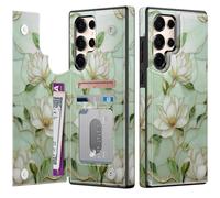 Goodon for Samsung Galaxy S25 Ultra Wallet Case with Card Holder,RFID-Blocking,Aesthetic Vintage Floral Shell,Trendy Unique Cool Retro Protective Phone Cover for Women Girls - Magnolia Flowers